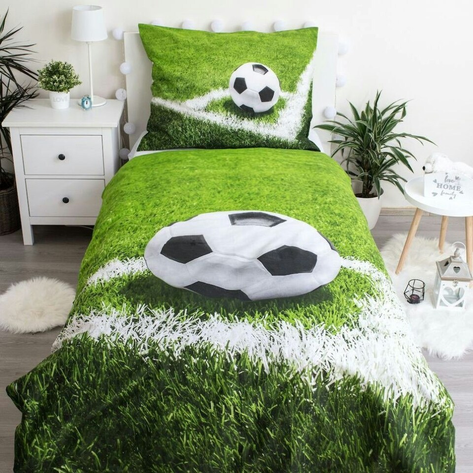 image 1 of Jerry Fabrics Cotton Football Duvet Cover Set - Black/White/Green - Single Black | Single