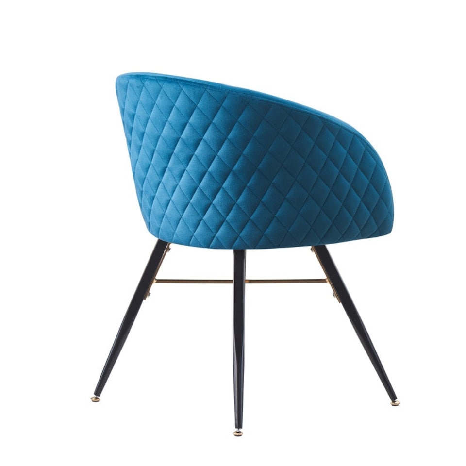 image 1 of Set of 4 Vittorio Velvet Dining Chairs with Black Metal Legs, Quilted Design Modern Accent Chair | Blue