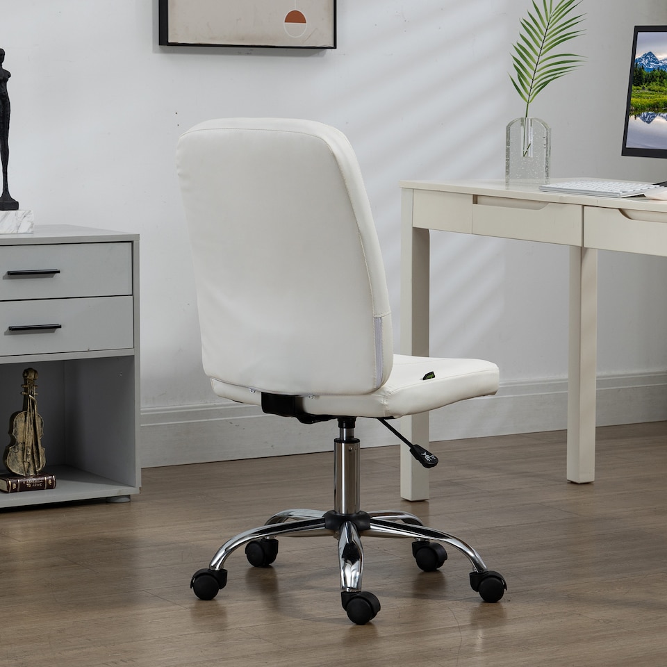 image 1 of Vinsetto Armless Office Chair, Faux Leather Desk Chair with Adjustable Height, Button Tufted, White