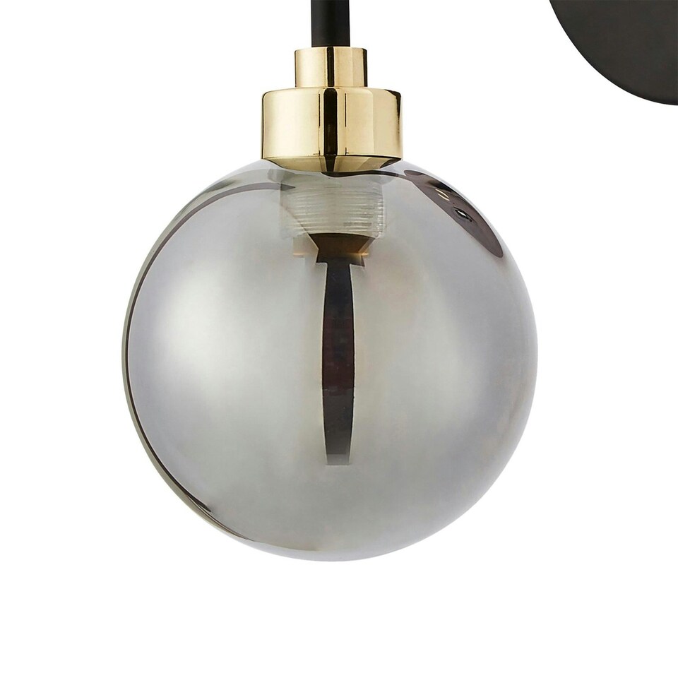 image 1 of First Choice Lighting Matt Black and Smoked Glass Wall Light Black | Grey