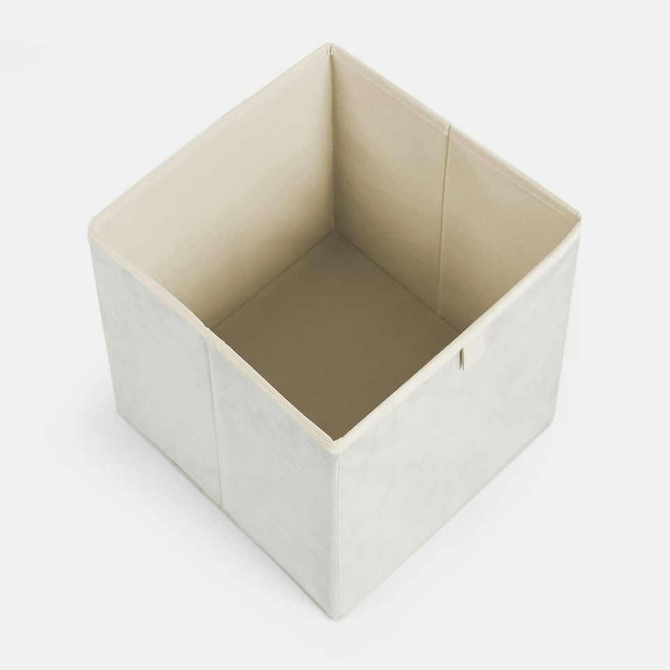 image 1 of OHS 2 Pack Folding Storage Cubes Soft Matte Velvet Collapsible Home Modern Storage Organiser Space Saving Square Ottoman Boxes Cream | Natural