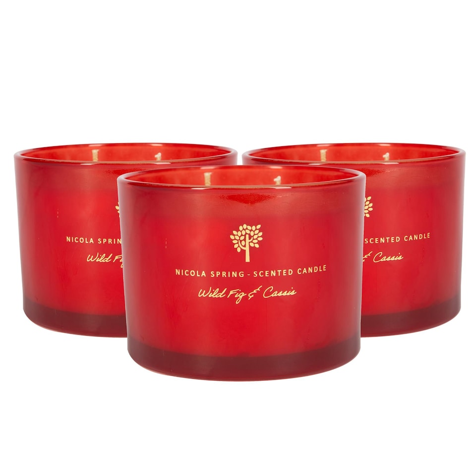 image 1 of Nicola Spring Soy Wax Scented Candles - 350g - Wild Fig & Cassis - Pack of 3 | Red | Red