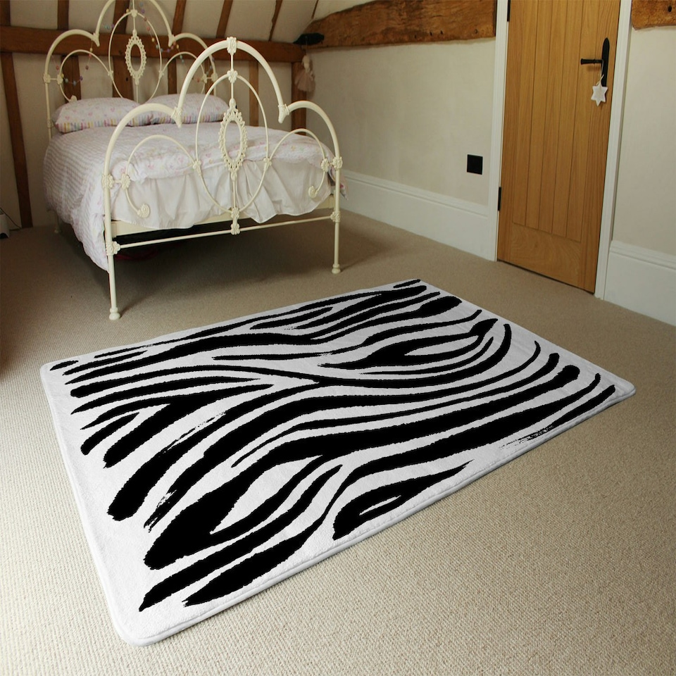 image 1 of Zebra Stripes Print (Rug) Black | Large: 140x200cm