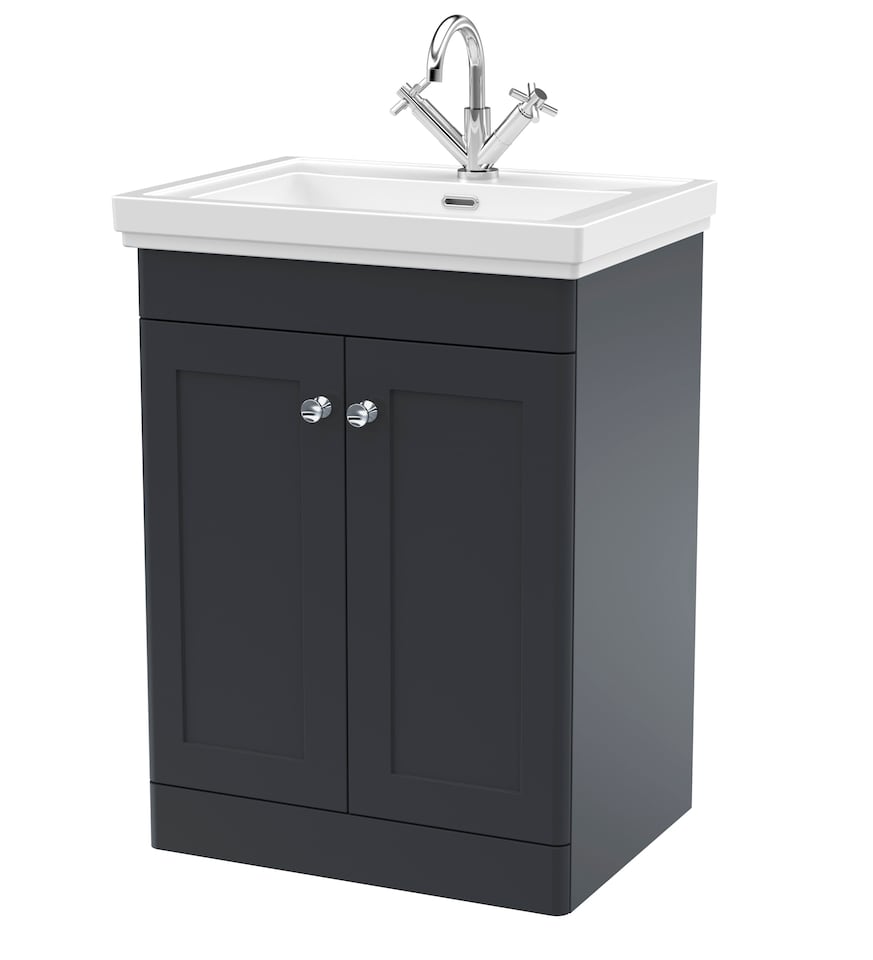 image 1 of Balterley Classic Traditional Bathroom Floor Standing 2-Door Vanity Unit & Fireclay Basin | Grey | Dark Grey