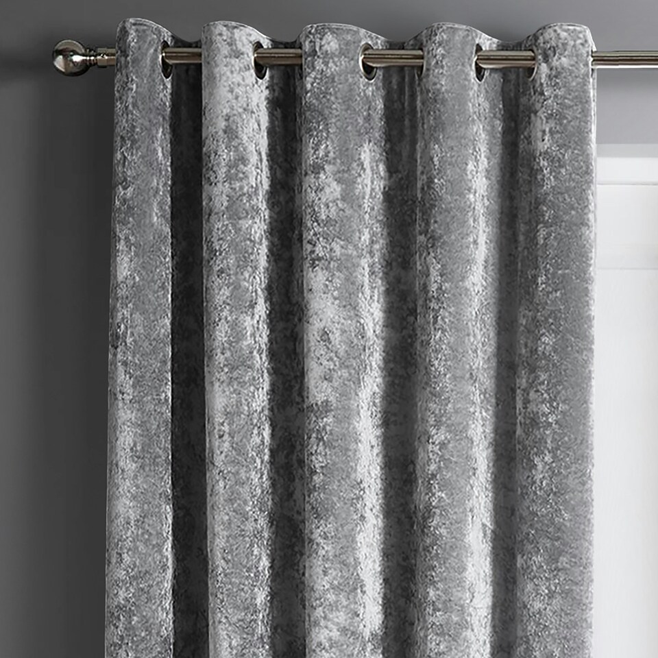 image 1 of Intimates Crushed Velvet Ready Made Eyelet Curtains - 117cm x 137cm Cream | Natural