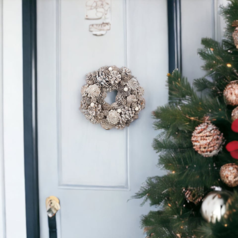 image 1 of 34cm Christmas Wreaths with Pine Cone Ornaments