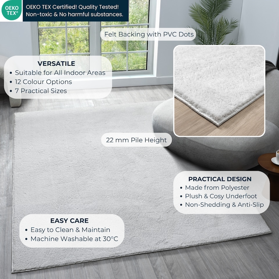 image 1 of Comfy Washable Low Pile Living Room Plain Area Rug