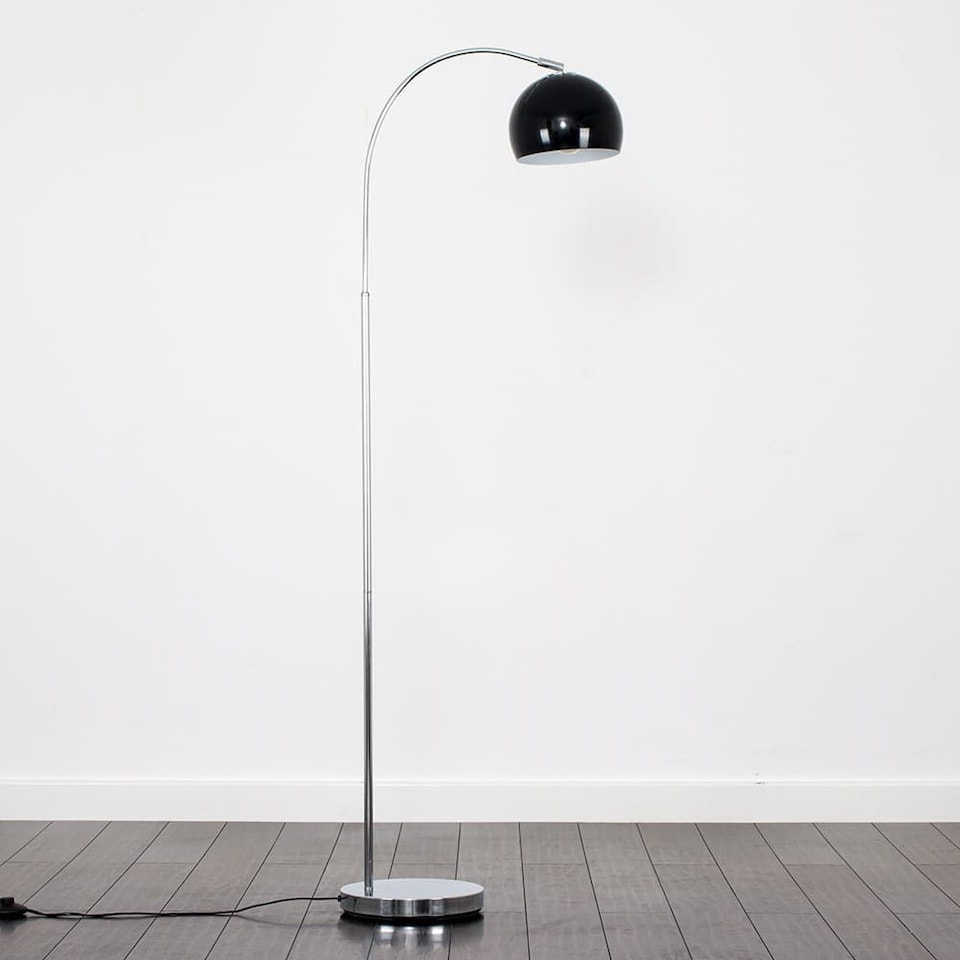 image 1 of ValueLights Curva Polished Silver Floor Lamp with Black Dome Shade & Bulb | Black