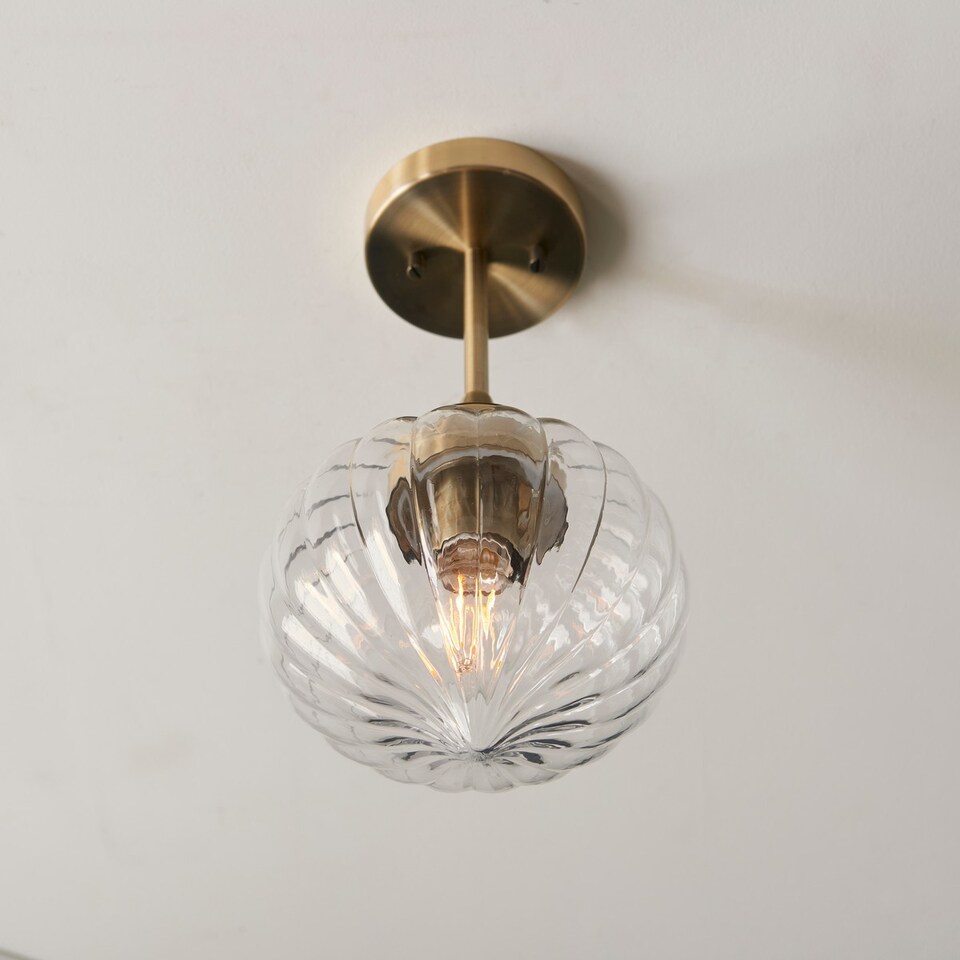 image 1 of Addington Classic Semi Flush Light Polished Nickel, Clear Ribbed Glass Shade