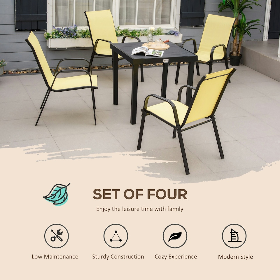 image 1 of Outsunny Set of 4 Garden Dining Chair Set w/ High Back Armrest Beige