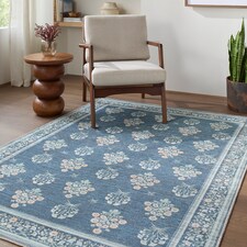 LIVABLISS Thistle-Washable Modern Floral Rug 200 x 275 cm | Blue Green Beige