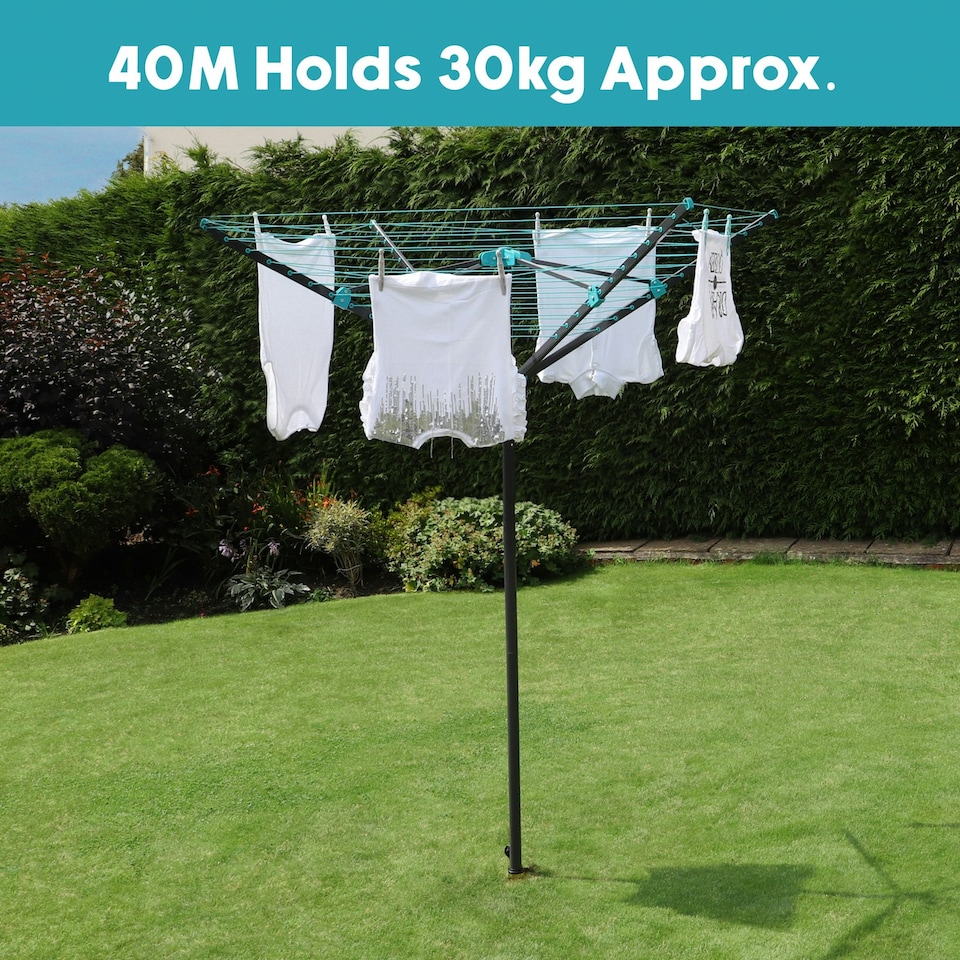 image 1 of JVL 4 Arm Powder Coated Steel Rotary Airer 40 Metres, Slate Grey