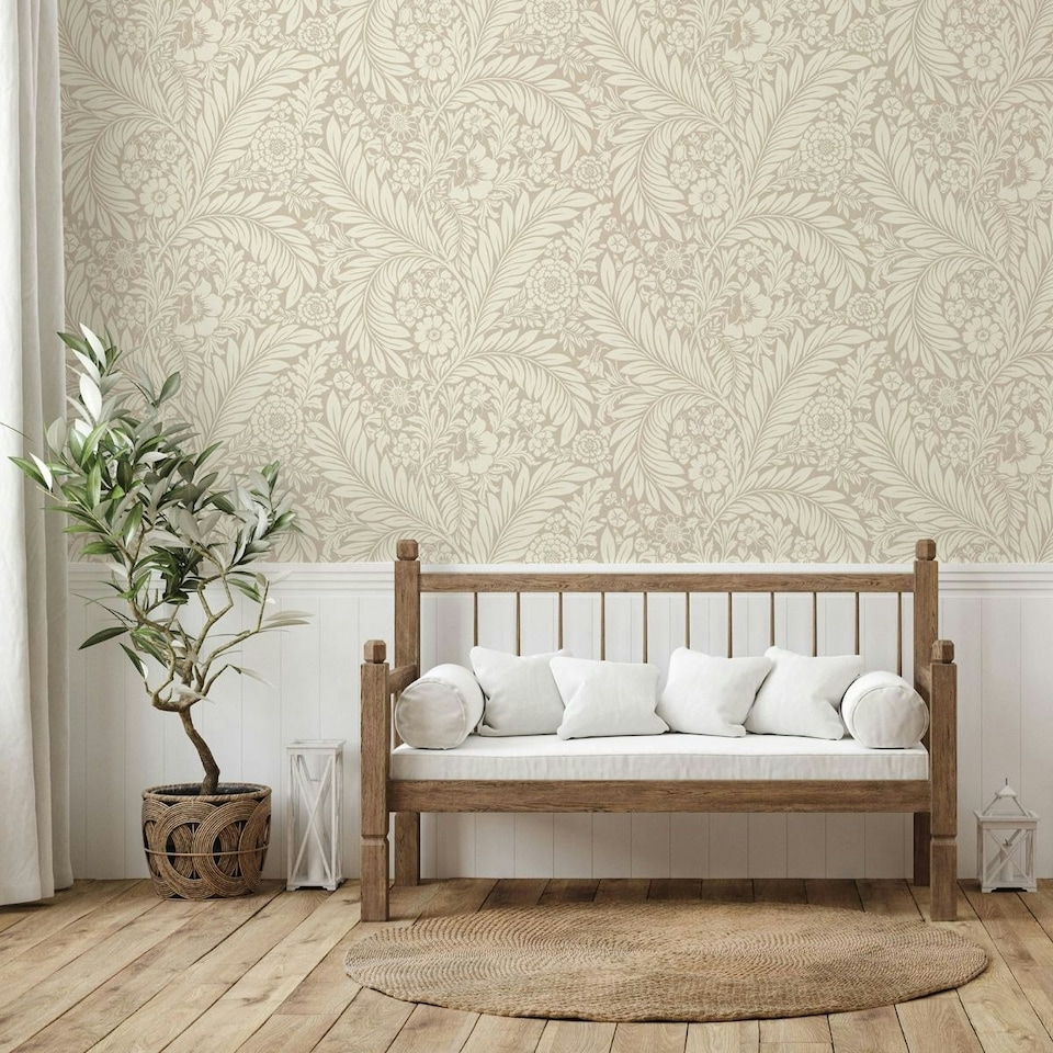 image 1 of Belgravia Florence Leaf Wallpaper - Natural - One Size | Cream