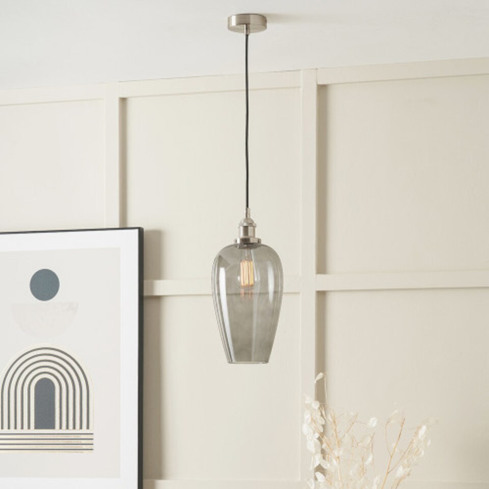 image 1 of Grey Glass Pendant Ceiling Light with Antique Silver Metal Chain Pendant | Grey | Grey | 1