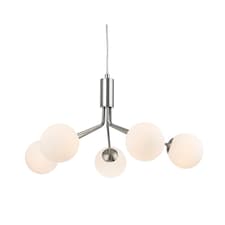 Montana 5 Light Globe Fitting Brushed Steel with Opal White Glass