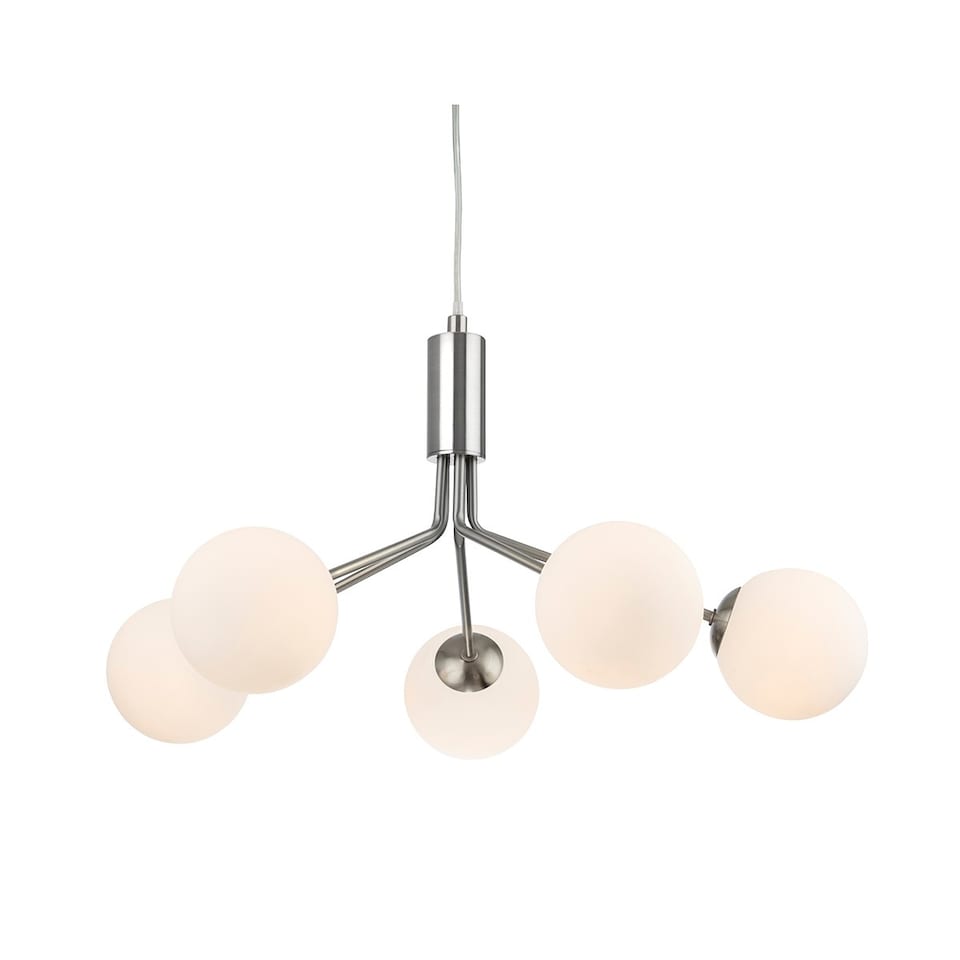 Montana 5 Light Globe Fitting Brushed Steel with Opal White Glass