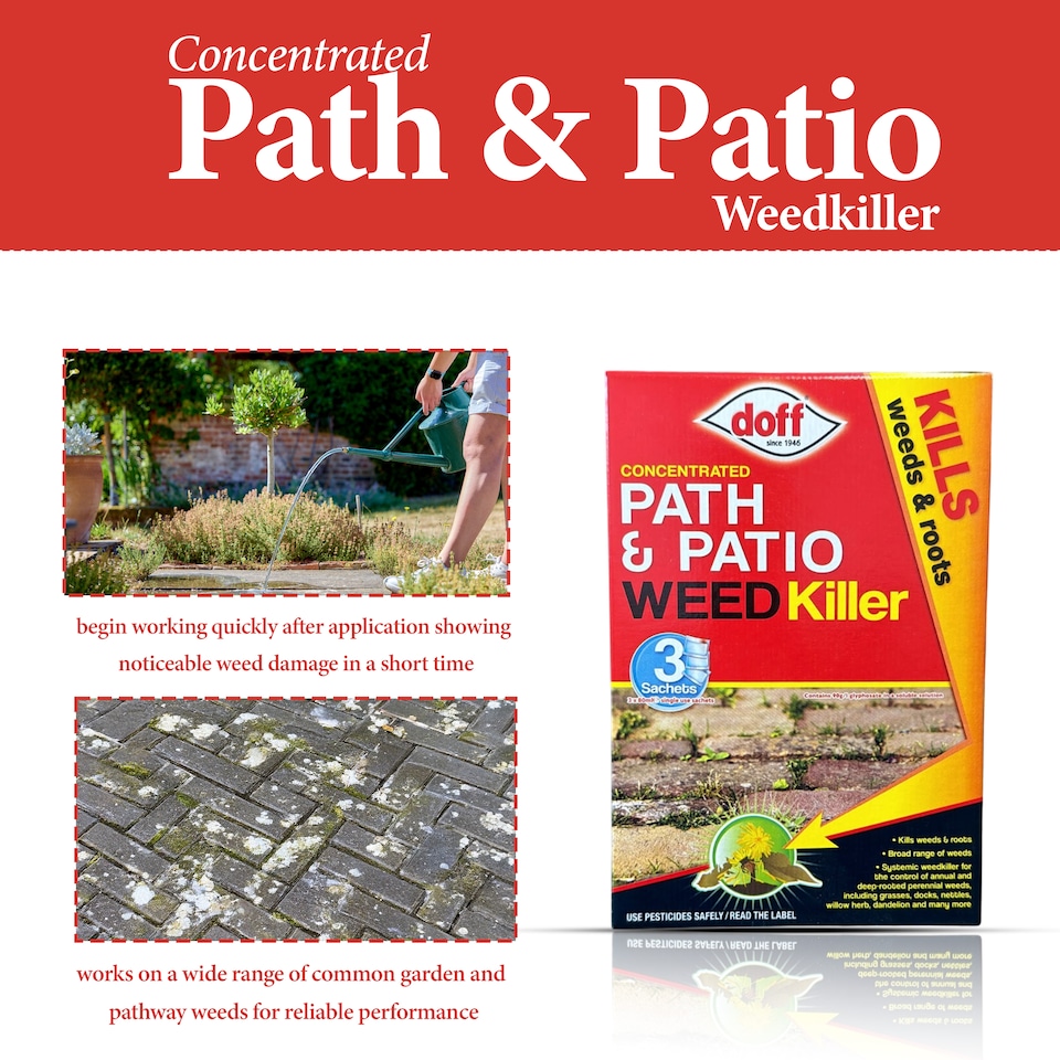 image 1 of Doff Concentrated Path and Patio Weedkiller Outdoor Weed Control Herbicide 3 Sachets