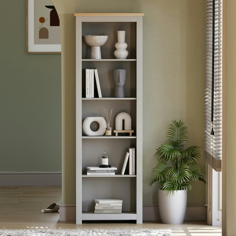 image 1 of Vida Designs Arlington 5 Tier Bookcase Shaker Style Display Storage, Grey & Oak