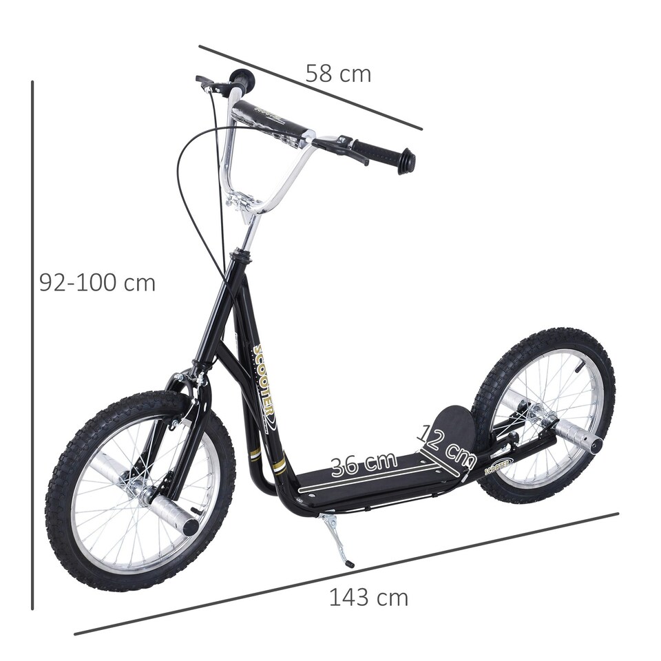 image 1 of HOMCOM Teen Scooter Children Stunt Scooter W/ 16" Tyres Adjustable Height, Black