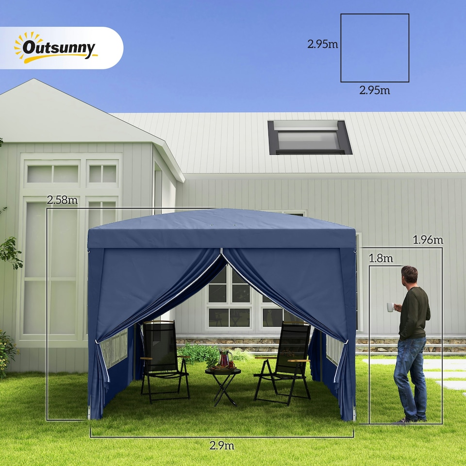 image 1 of Outsunny 3mx3m Pop Up Gazebo Party Tent Canopy Marquee with Storage Bag Blue