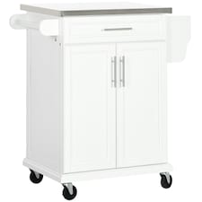HOMCOM Rolling Kitchen Cart Storage Trolley with Drawer Towel Rail Steel White