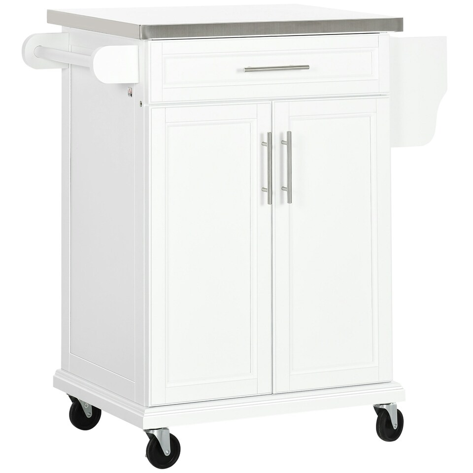 image 1 of HOMCOM Rolling Kitchen Cart Storage Trolley with Drawer Towel Rail Steel White