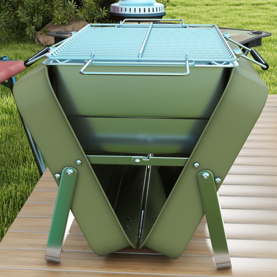 image 1 of Outsunny Portable BBQ Grill with Suitcase Design for Camping Picnic Party, Green