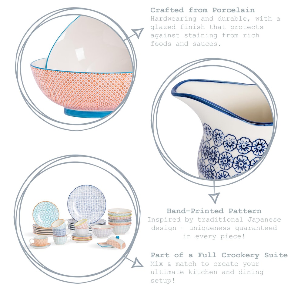 image 1 of Nicola Spring 12 Piece Hand-Printed Cappuccino Cup & Saucer Set - 250ml - 3 Colours