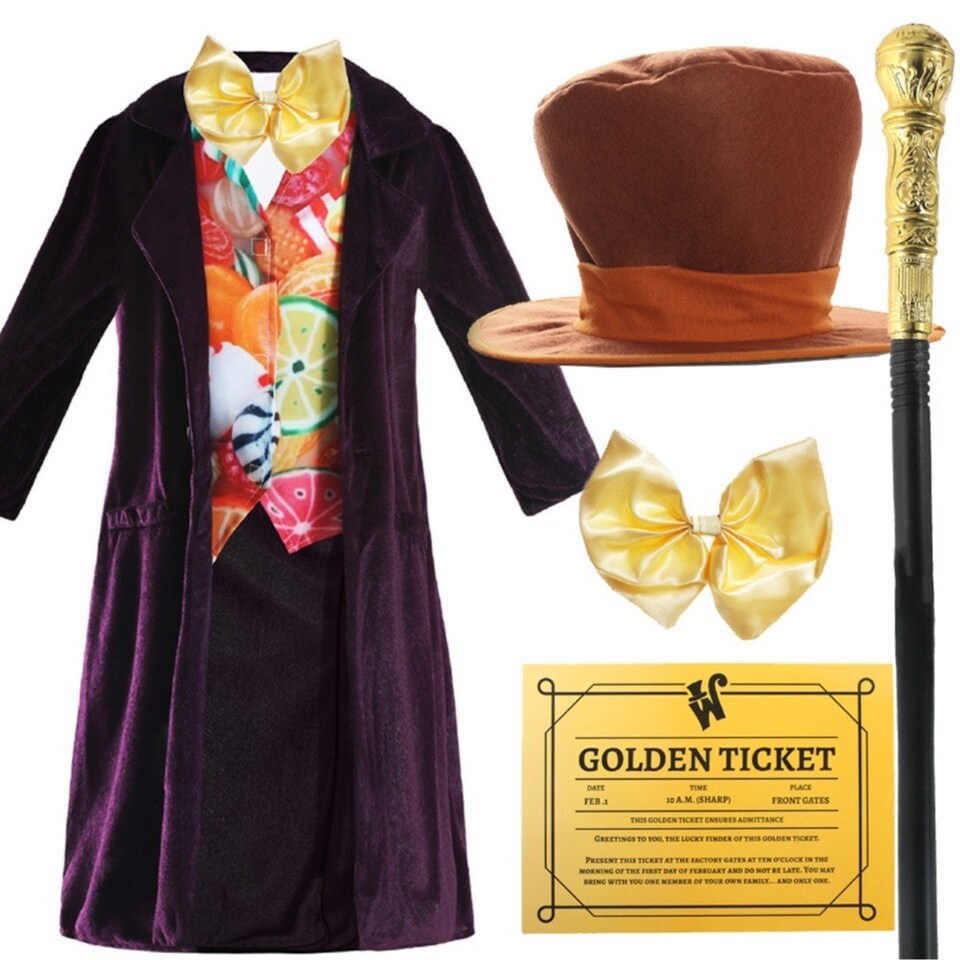 image 1 of Factory Boss Costume - Cane & Golden Ticket Purple | L