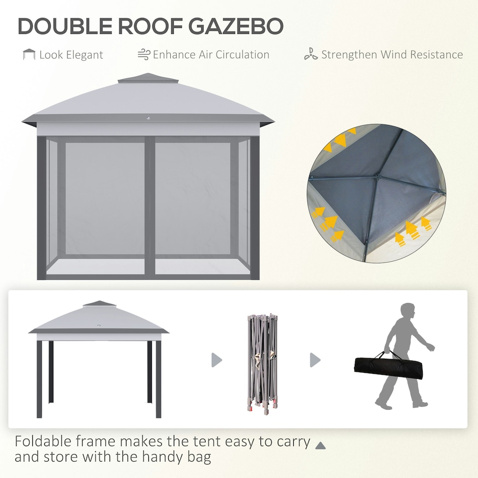 image 1 of Outsunny Pop Up Gazebo Height Adjustable Canopy Tent w/ Carrying Bag, Grey