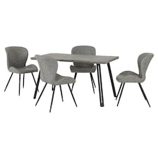 Quebec Wave Edge Medium Dining Table Set with 4 Chairs Black | Concrete Effect/Grey