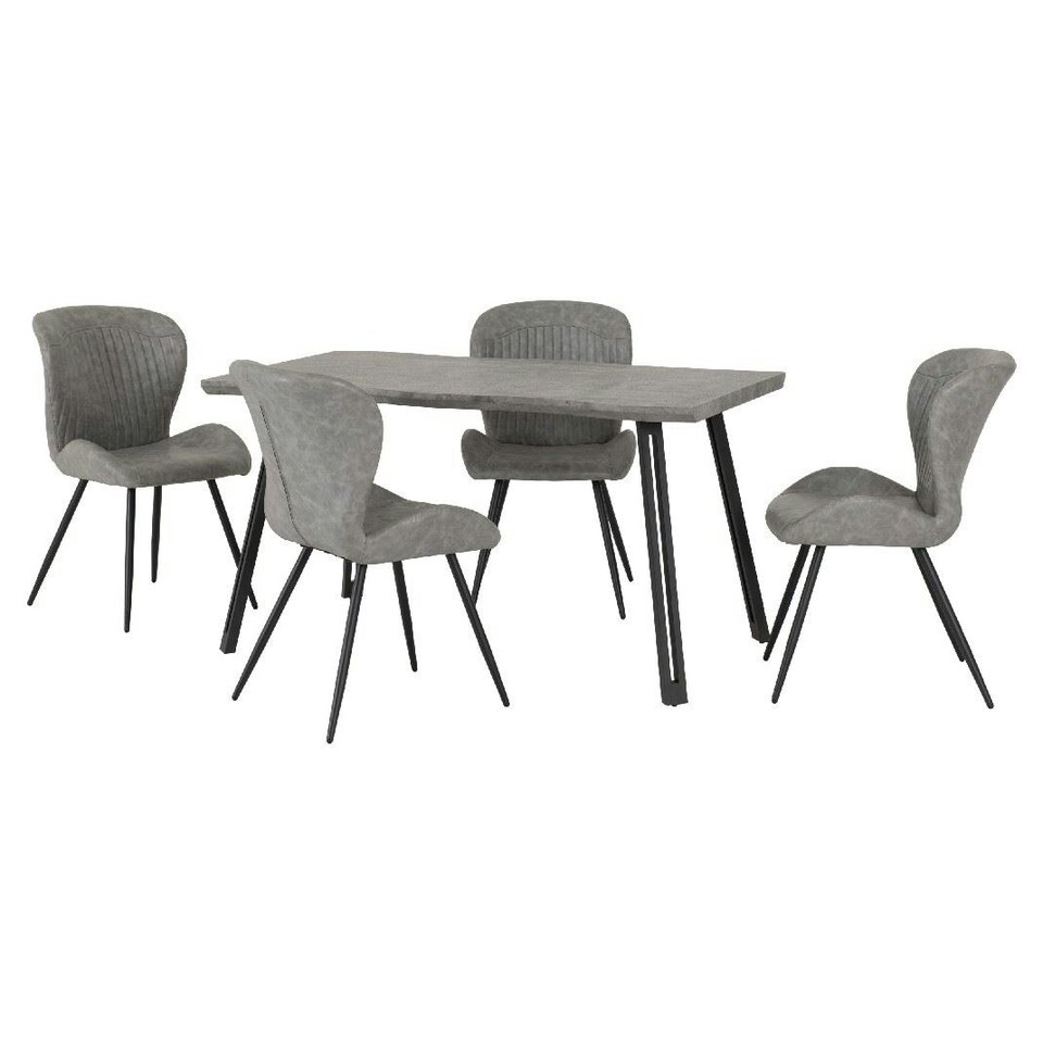 image 1 of Quebec Wave Edge Medium Dining Table Set with 4 Chairs Black | Concrete Effect/Grey