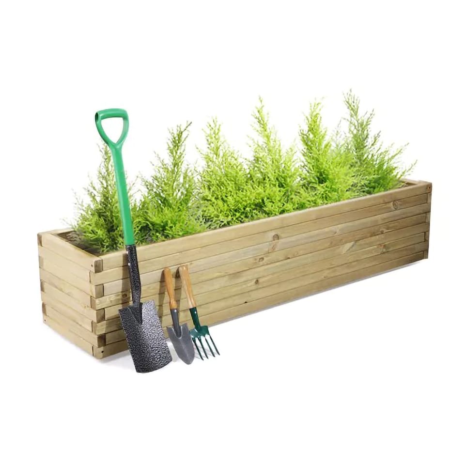 image 1 of Primrose Rectangle Pine Wood Raised Trough Outdoor Patio Planter 1.8m