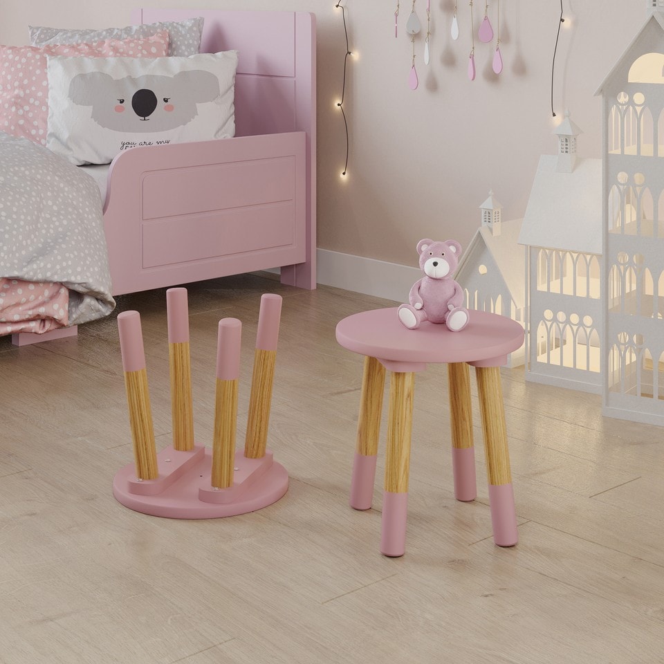 image 1 of Kids Wooden Round Table & Chair Set Toddlers Small Children Home Nursery Play | Multi | pink table with 2 chairs | 3