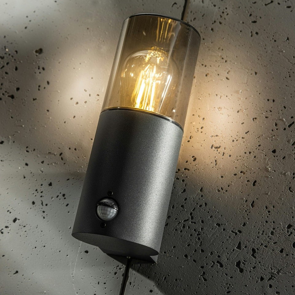 image 1 of CGC BLUEBELL Dark Grey Cylinder Wall Light with PIR Motion Sensor Grey