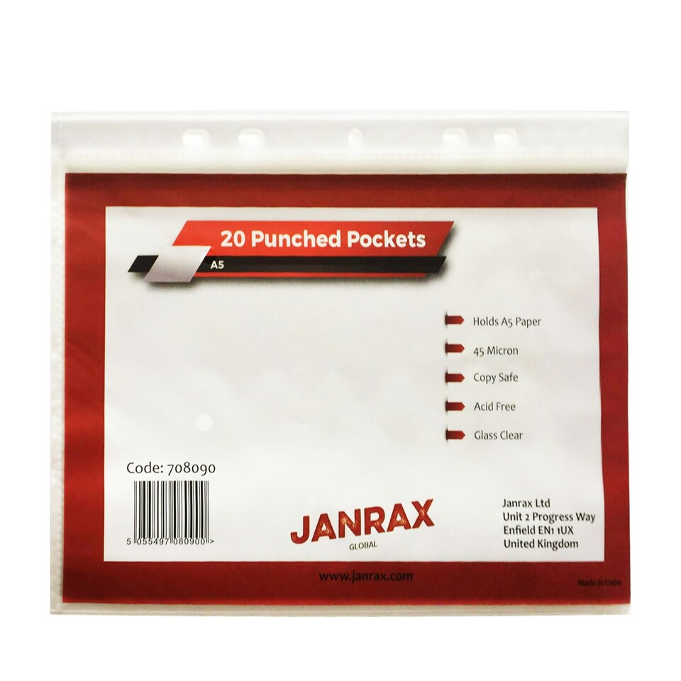 image 1 of Pack of 20 A5 Glass Clear Punched Pockets by Janrax