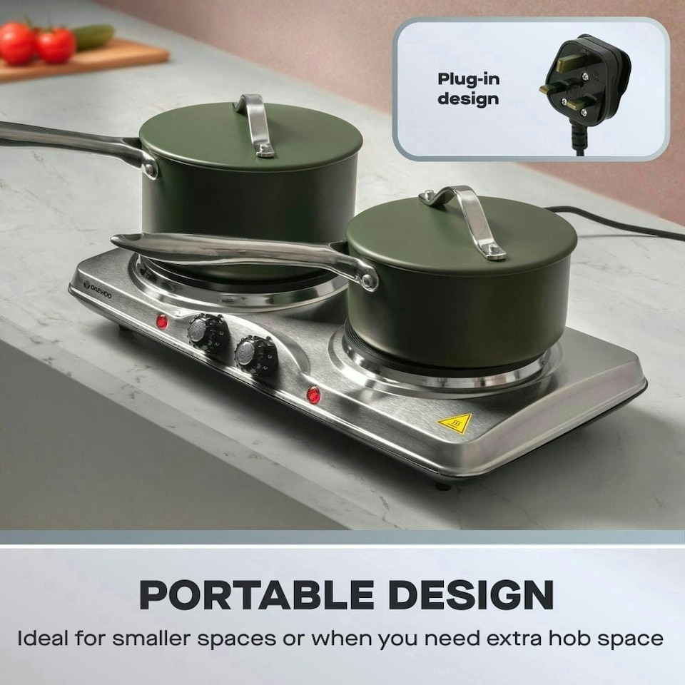 image 1 of Daewoo Stainless Steel Portable Double Hot Plate