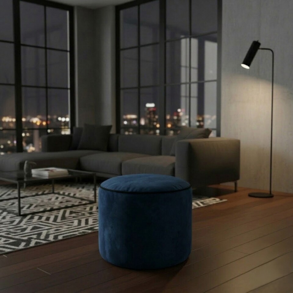 image 1 of Luxury Velvet Round Bean Bag Ottoman Soft Plush Velvet Stool Pouffe | Blue