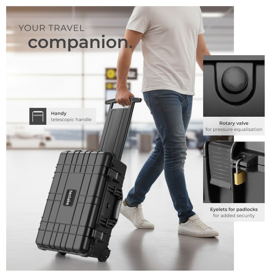 image 1 of Camera Case - hard shell, foam inserts, waterproof, telescopic handle | Black | black | 1