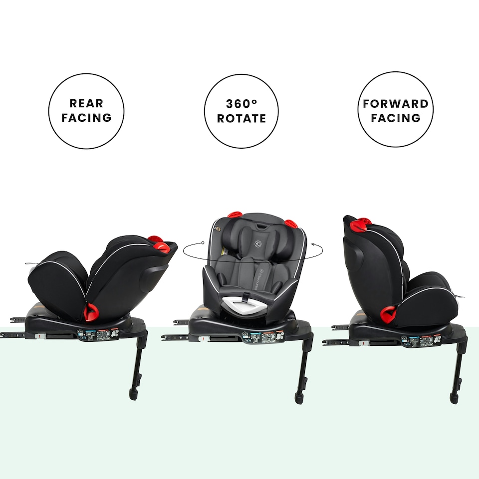 image 1 of Radial Group 0+/1/2 Car Seat, Suitable from Birth to 25kg (Approx. 7 Years), 360 Degree Rotating Design, Easy Access & Integrated ISOFIX Base (Grey/Black)