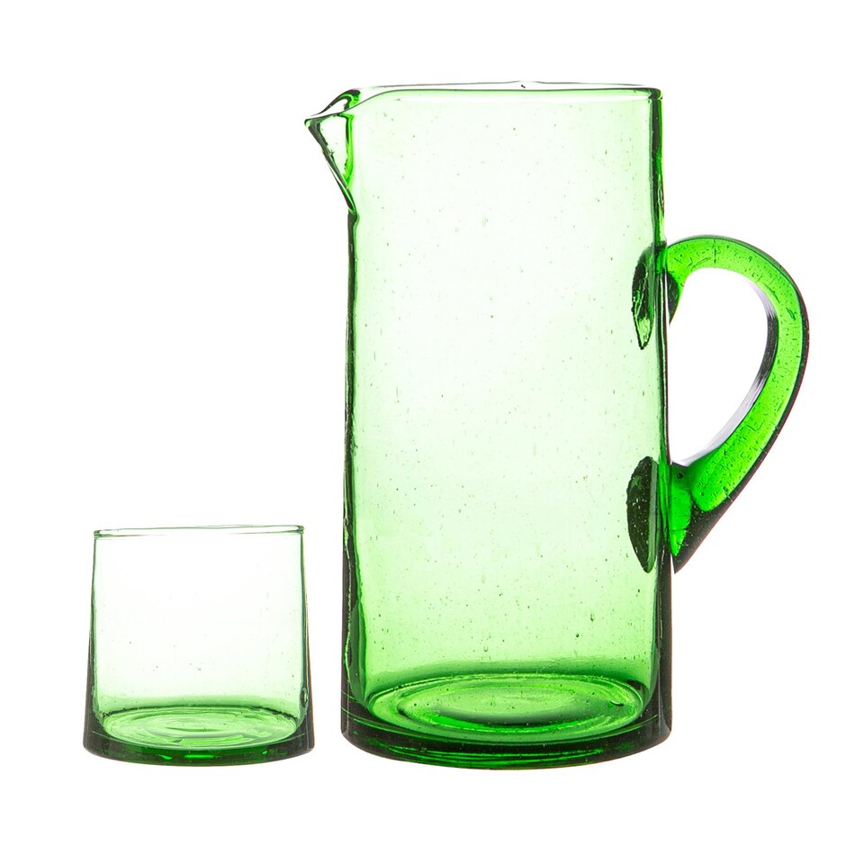 image 1 of Nicola Spring Merzouga Recycled Glass Tumblers with Jug - Green | Green | Green | 7