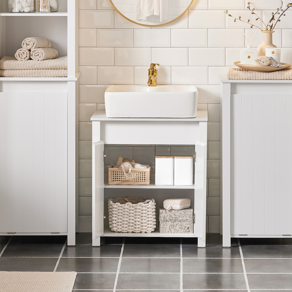 image 1 of SoBuy Compact Under Sink Cabinet with Adjustable Shelf, White, 23.6x13.4x25.8 inches, 14.3 kg - BZR101-W