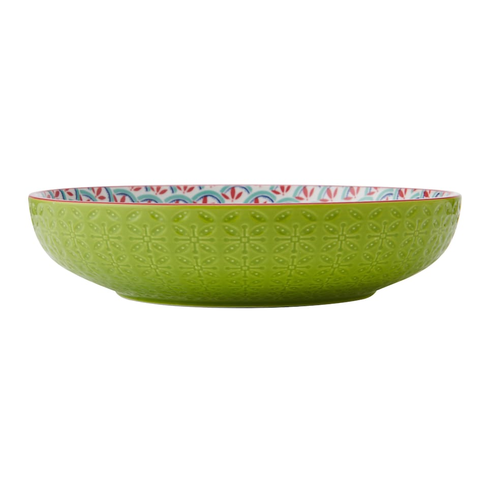 image 1 of Mikasa Set of 4 Green and Blue Geometric 2 Toned Stoneware Pasta Bowls