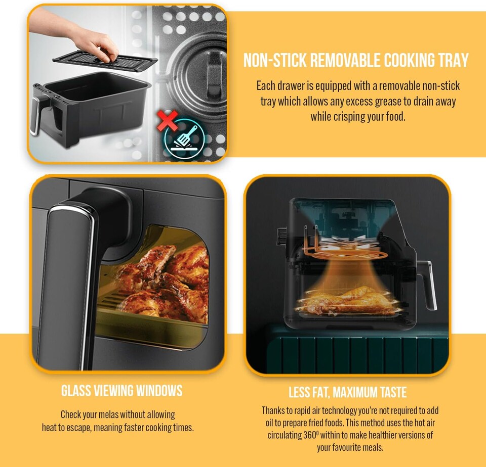 image 1 of PureMate 9 Litre Digital Dual Air Fryer - Black