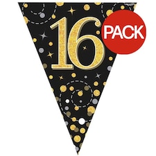 Oaktree Fizz Sparkling 16th Birthday Flag (Pack of 11) - Black/Gold - One Size