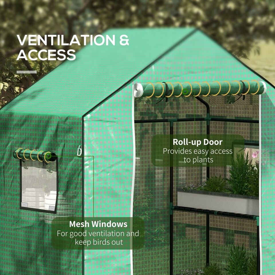 image 1 of Outsunny PE Greenhouse Cover Replacement with Door and Mesh Windows, Green