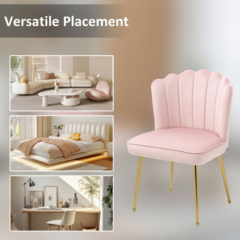 image 1 of HOMCOM Velvet-Feel Shell Accent Chair Home Bedroom Lounge Metal Legs Pink