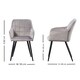 image 7 of Set of 2 Camden Modern Velvet Dining Chairs with Armrests, Quilted Design & Black Metal Legs Grey | Light Grey