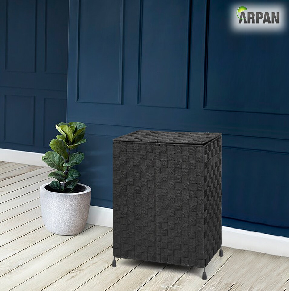 image 1 of ARPAN Laundry Basket Hamper with Lid & Insert Handles – Washing Bin Storage Organiser for Clothes, Toys & Household Essentials