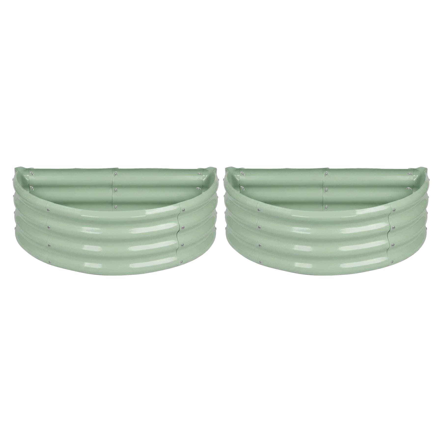 Harbour Housewares Raised Garden Beds - 2x Green Semi-Circle Bottomless Galvanised Steel Metal Planter Box 90 x 45cm